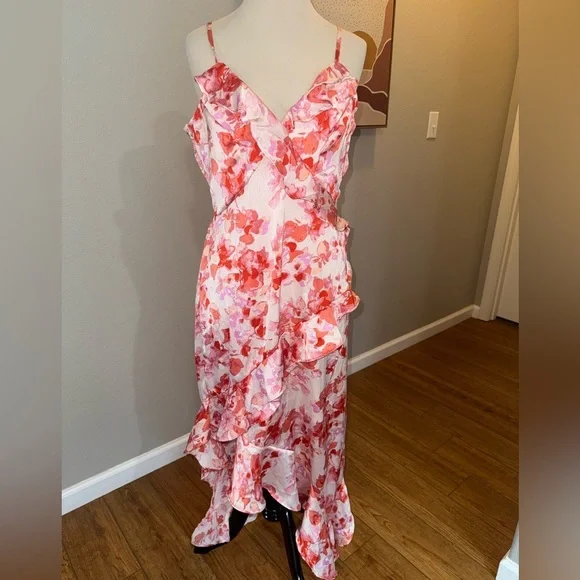 Japna Pink and Red Floral Midi women’s Dress size large - Picture 9 of 10